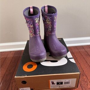 Purple Kids Boots with Leopard Print
